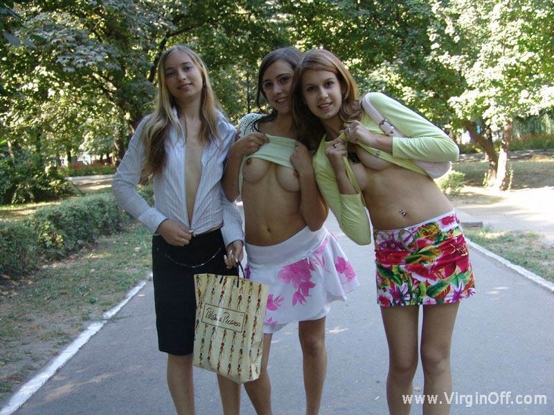 Three very petite teen cuties getting frisky outdoors #78226576