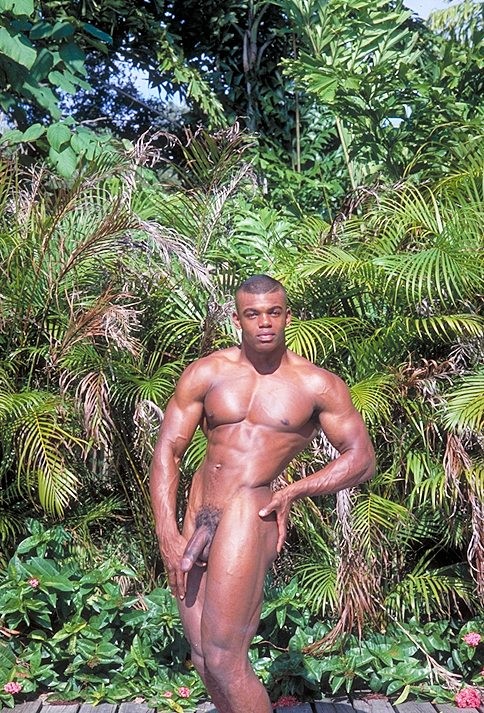 Naked ebony gay loves flashing his huge cock while posing #76989826