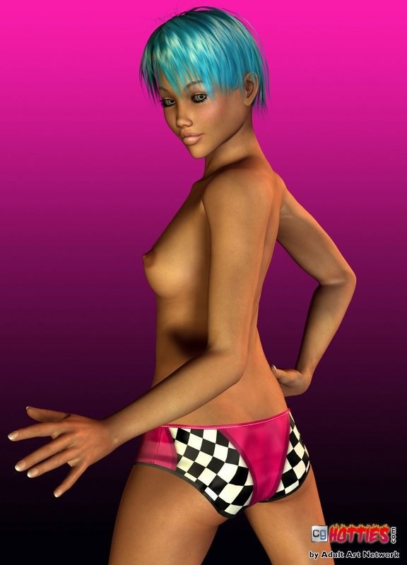 Gorgeous anime hottie with perky tits posing topless #69694685