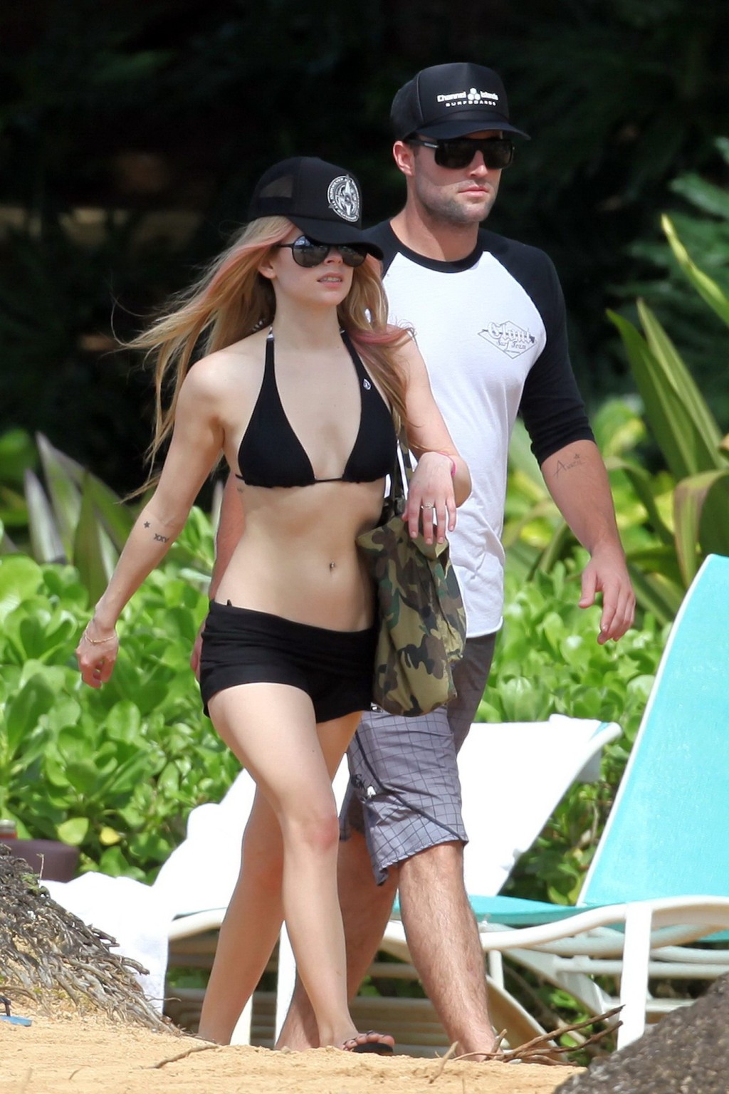 Avril Lavigne caught tanning in Hawaii wearing sexy black bikini #75321756