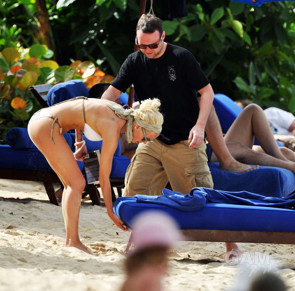 Sarah Harding looking very hot in white bikini on beach paparazzi pictures #75360821