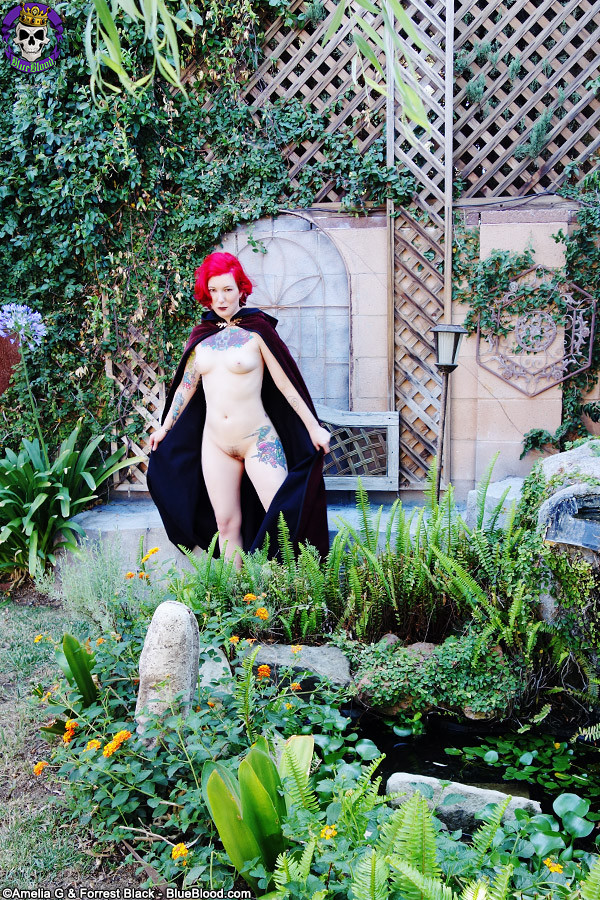 Magical pale redhead naked Cosplay in the garden #71052890