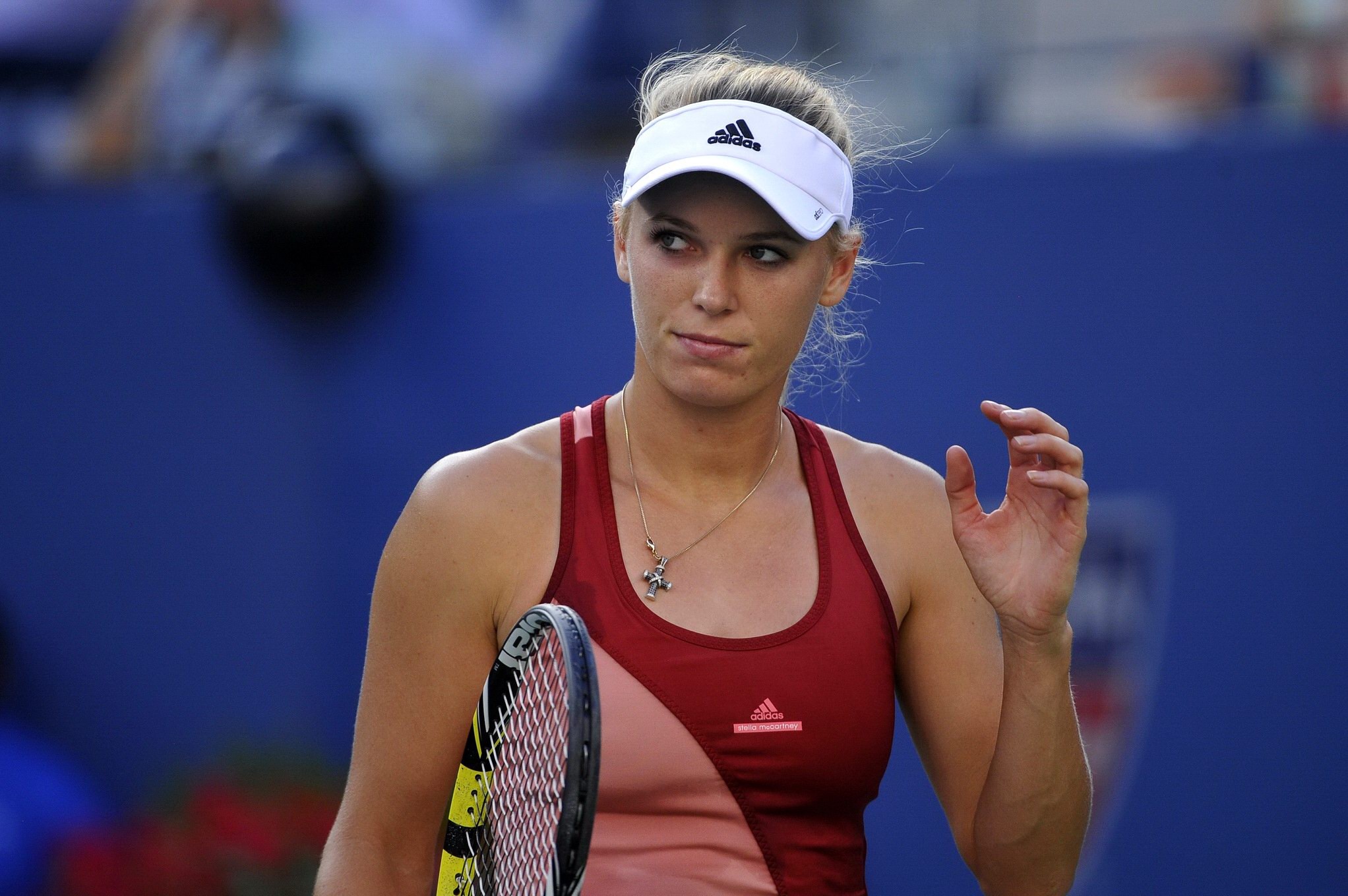 Caroline Wozniacki exhibe sa culotte rouge lors de la finale de l'US Open.
 #75186230