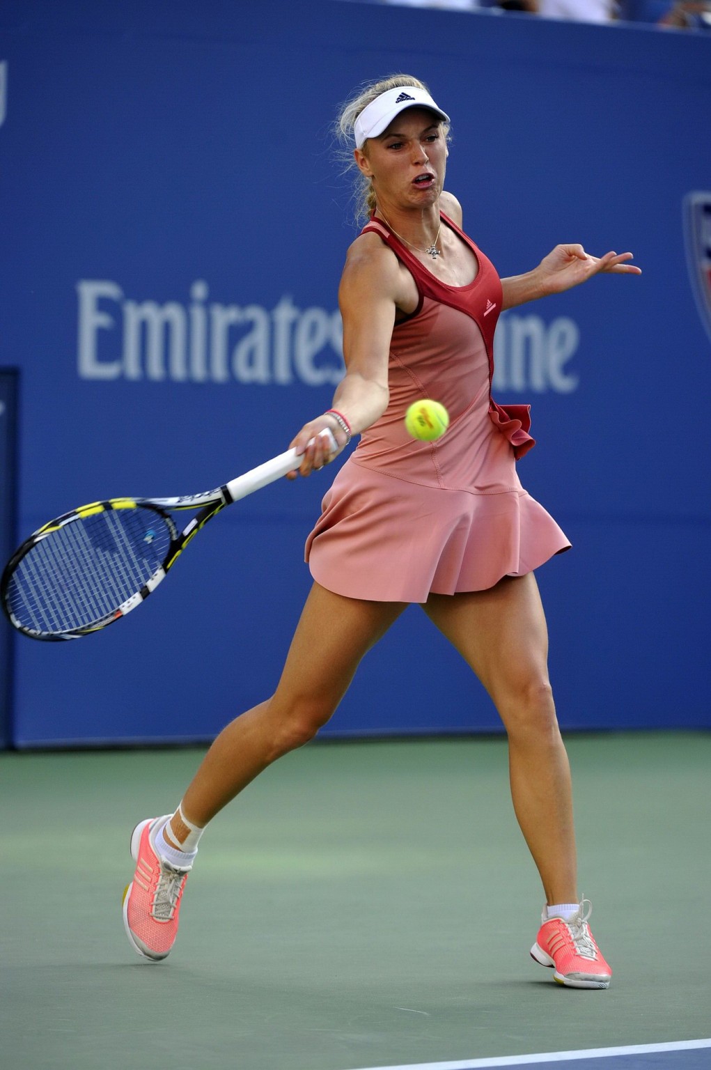 Caroline Wozniacki exhibe sa culotte rouge lors de la finale de l'US Open.
 #75186247
