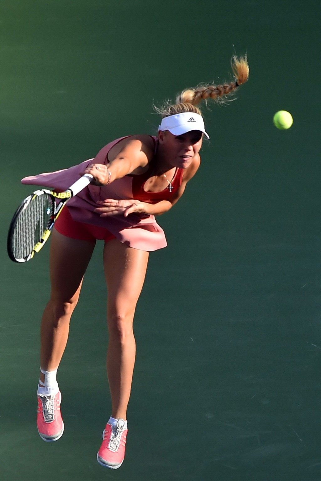 Caroline Wozniacki exhibe sa culotte rouge lors de la finale de l'US Open.
 #75186272