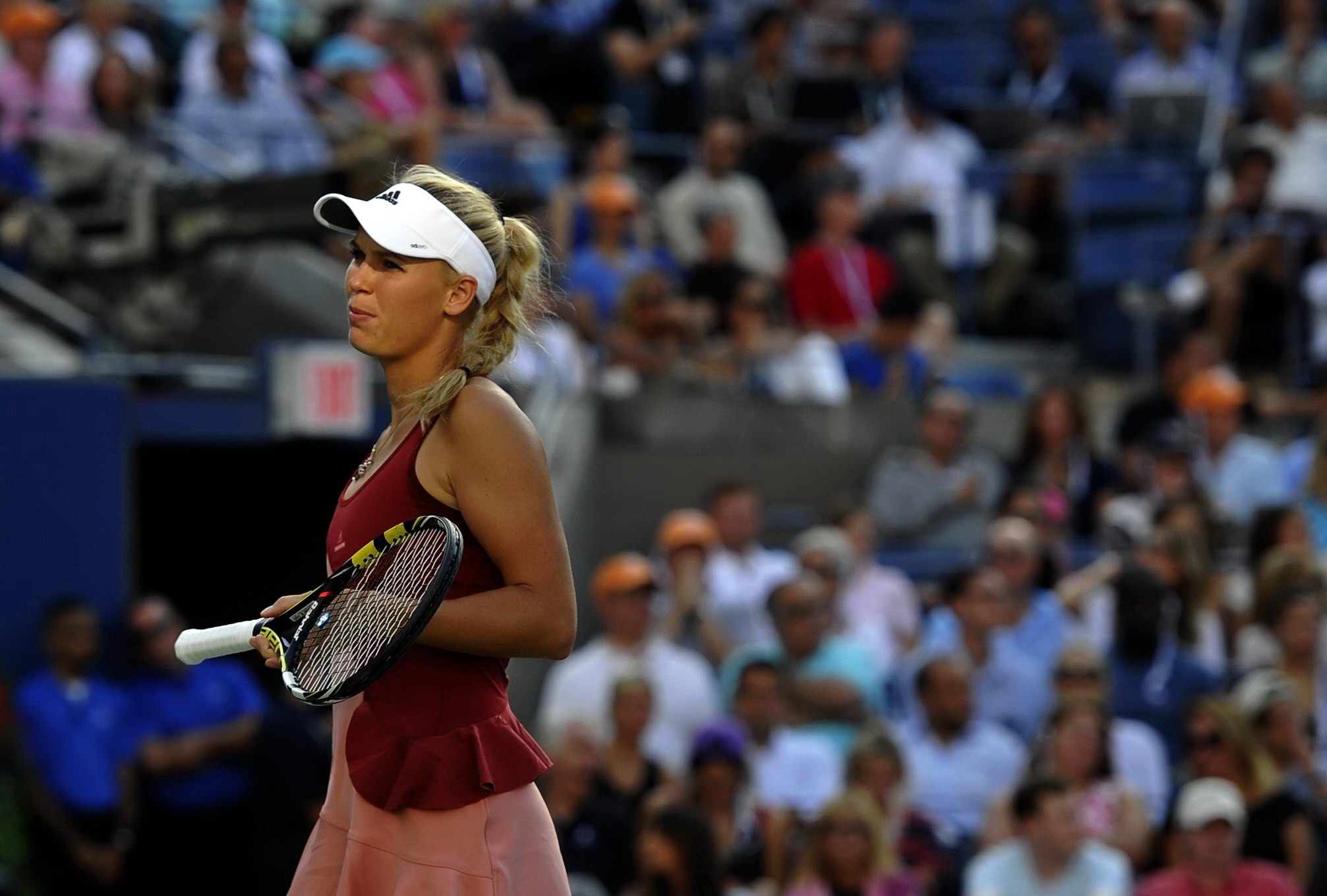 Caroline Wozniacki exhibe sa culotte rouge lors de la finale de l'US Open.
 #75186282