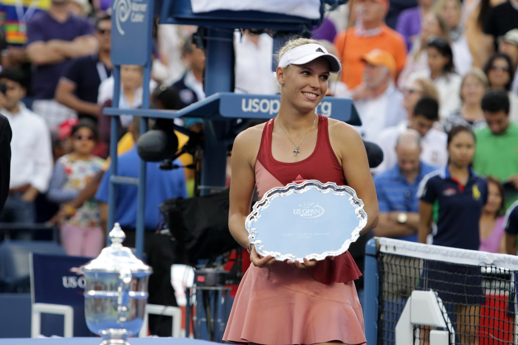 Caroline Wozniacki exhibe sa culotte rouge lors de la finale de l'US Open.
 #75186309