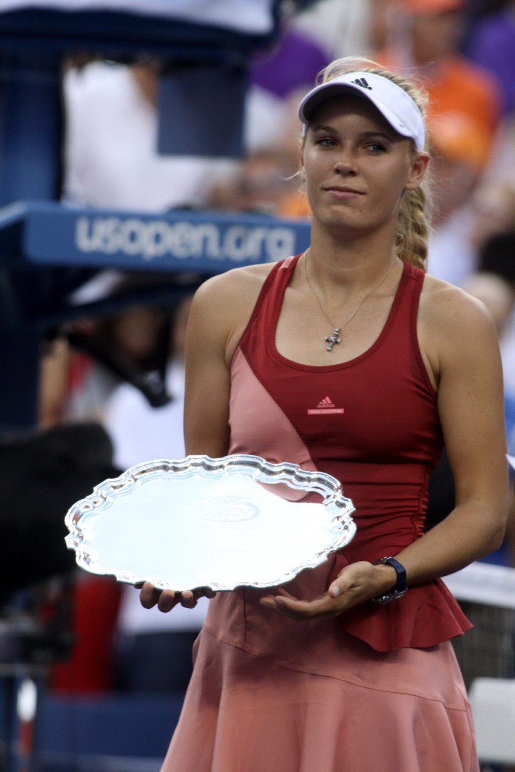 Caroline Wozniacki exhibe sa culotte rouge lors de la finale de l'US Open.
 #75186314