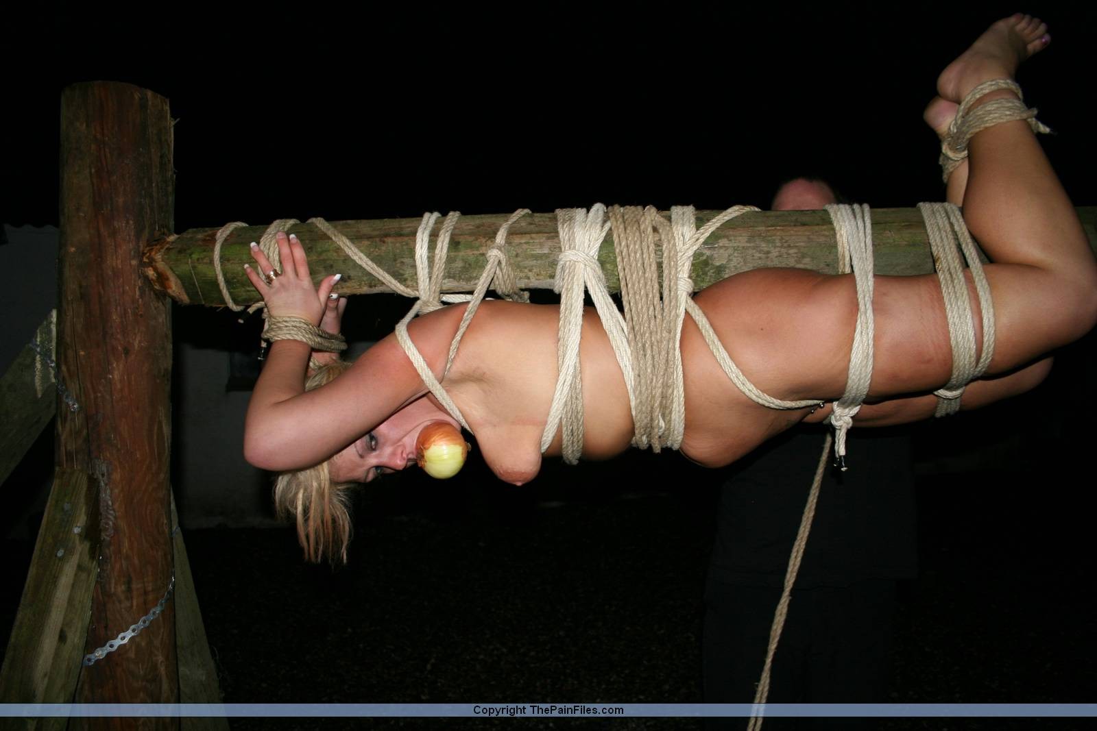 Outdoor spitroast bondage and domination of blonde bdsm slavegirl Crystel Lei #72185825