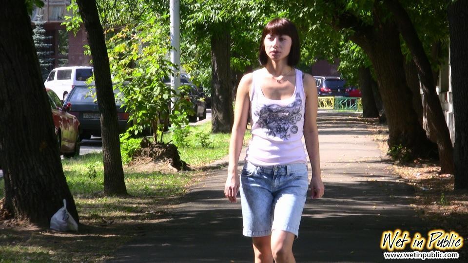 Moistened jean shorts and wet sexy legs of a slender unlucky cutey #78595334