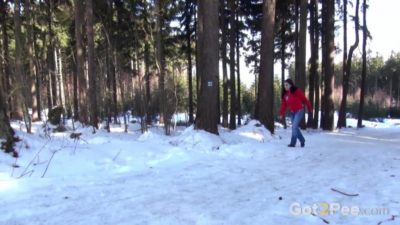 Nena de pelo oscuro se mea en la nieve fuera
 #67476905