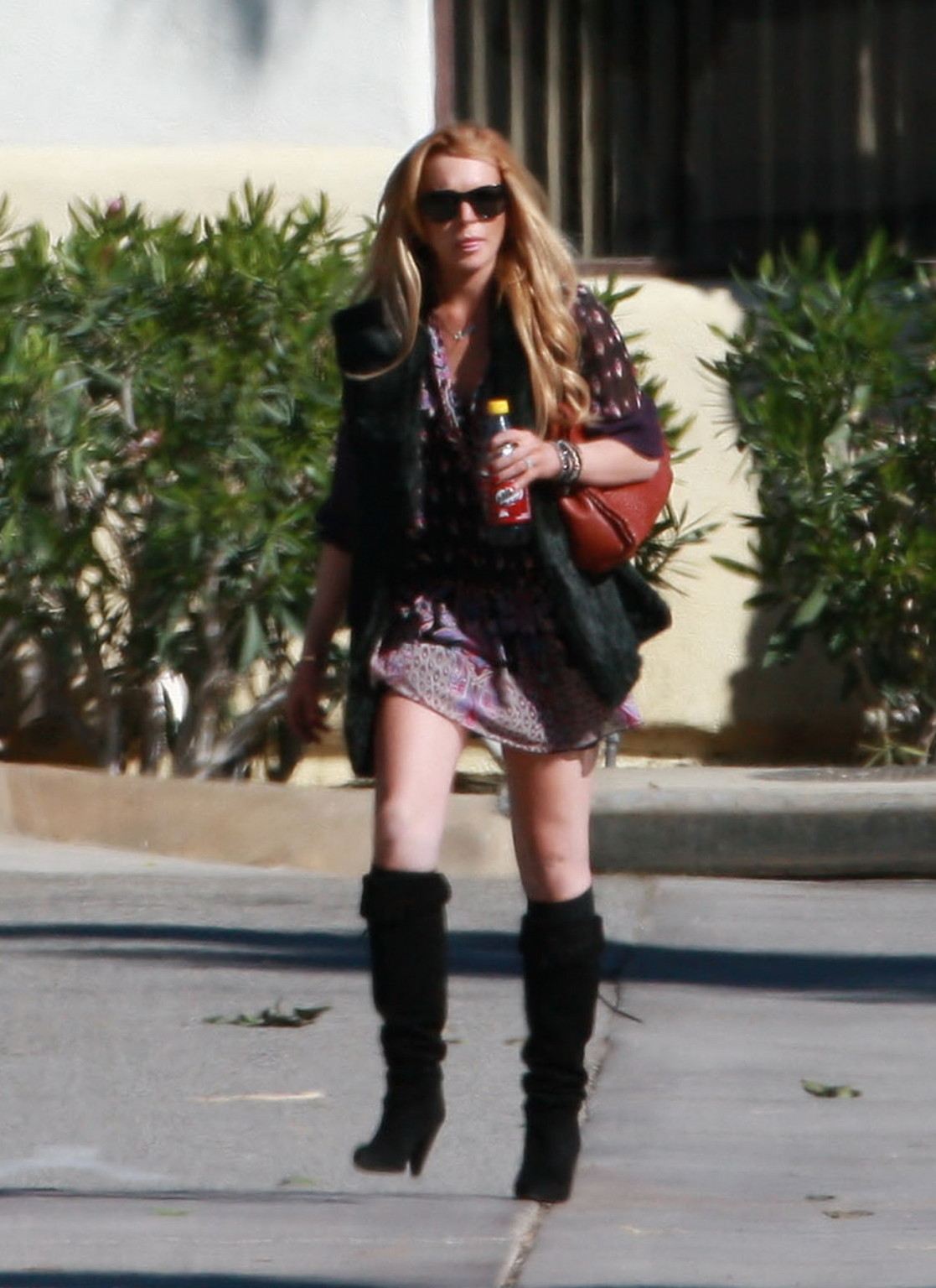 Lindsay Lohan leggy wearing mini skirt  fuck me boots outside Rancho Mirage #75325233