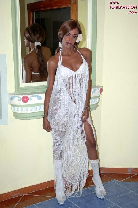 Dominican crossdresser in white evening dress #79340796