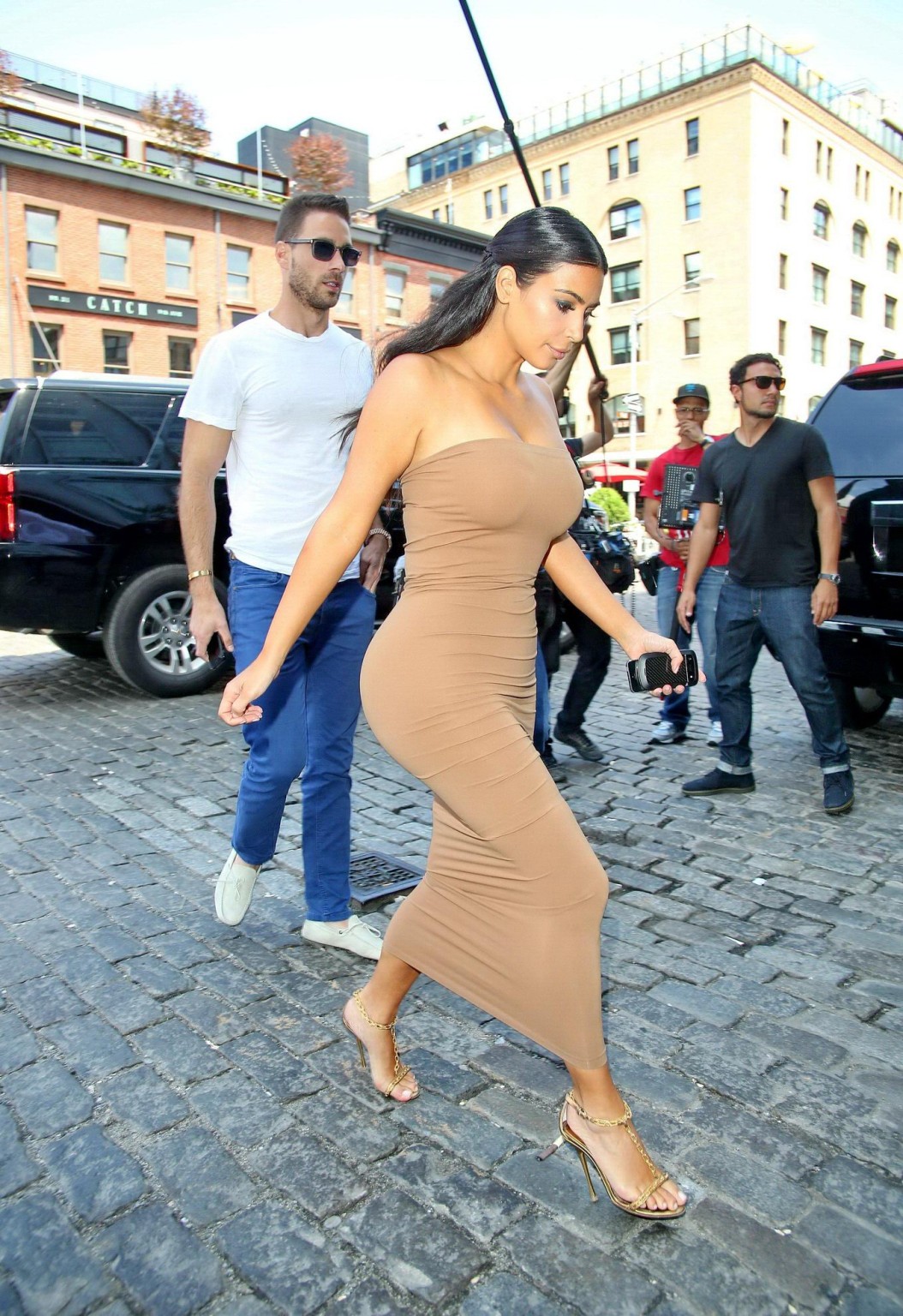 Kim Kardashian shows off her curvy body wearing a tight tube dress out in NYC #75193133