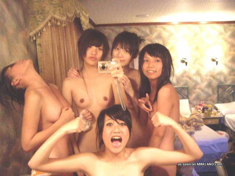 Naughty Korean chicks posing naked in a hotel room #69756371