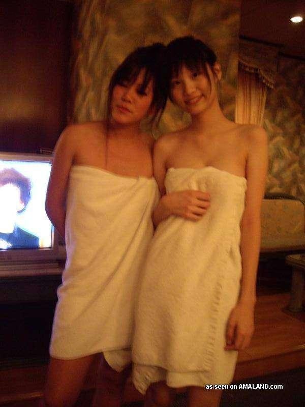 Naughty Korean chicks posing naked in a hotel room #69756377