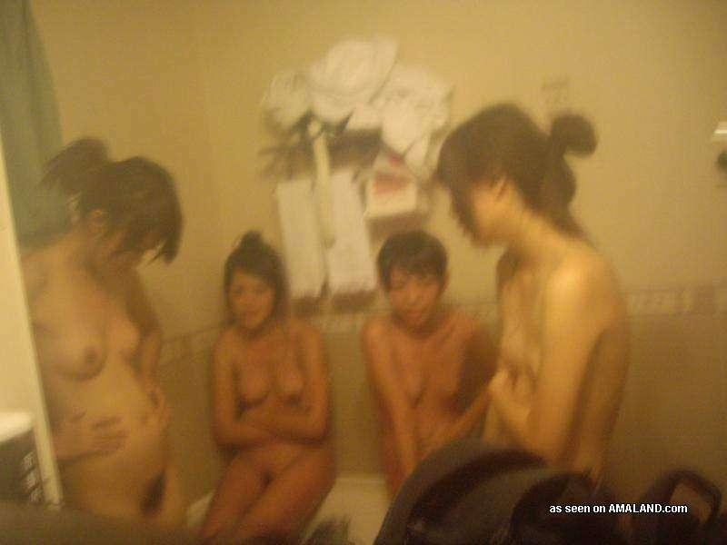 Naughty Korean chicks posing naked in a hotel room #69756436