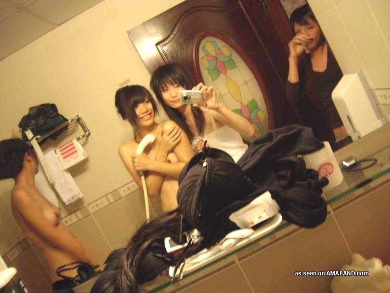 Naughty Korean chicks posing naked in a hotel room #69756440