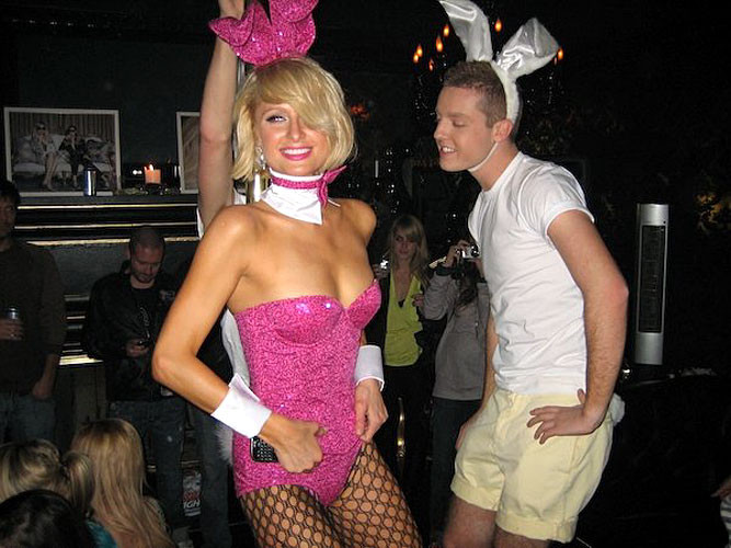 Paris Hilton looking sexy dressed liky bunny and showing her shaved pussy and he #75398920