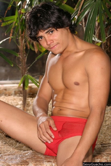 Gay Latino fills out his red underwear with a really nice fat cock #76899475