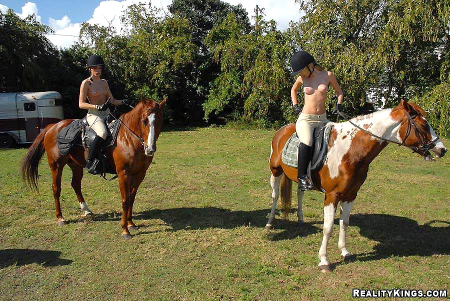 These super hot perky titty teens ride horseback naked then head back for the ba #67369231