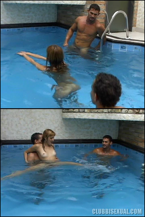Wet Bi Action Threesome by the Pool #72882622