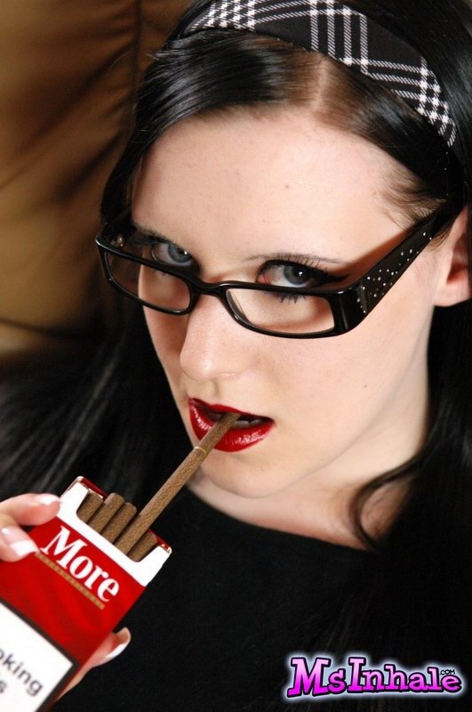 brunette teen with glasses smoking #74982218