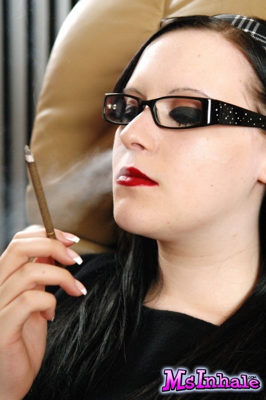 brunette teen with glasses smoking #74982258