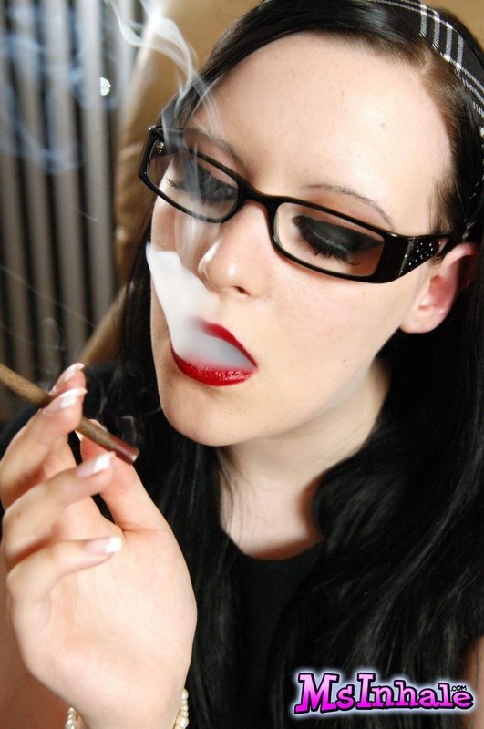brunette teen with glasses smoking #74982301
