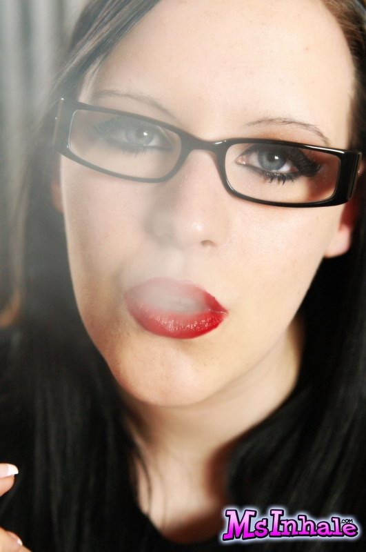 brunette teen with glasses smoking #74982314