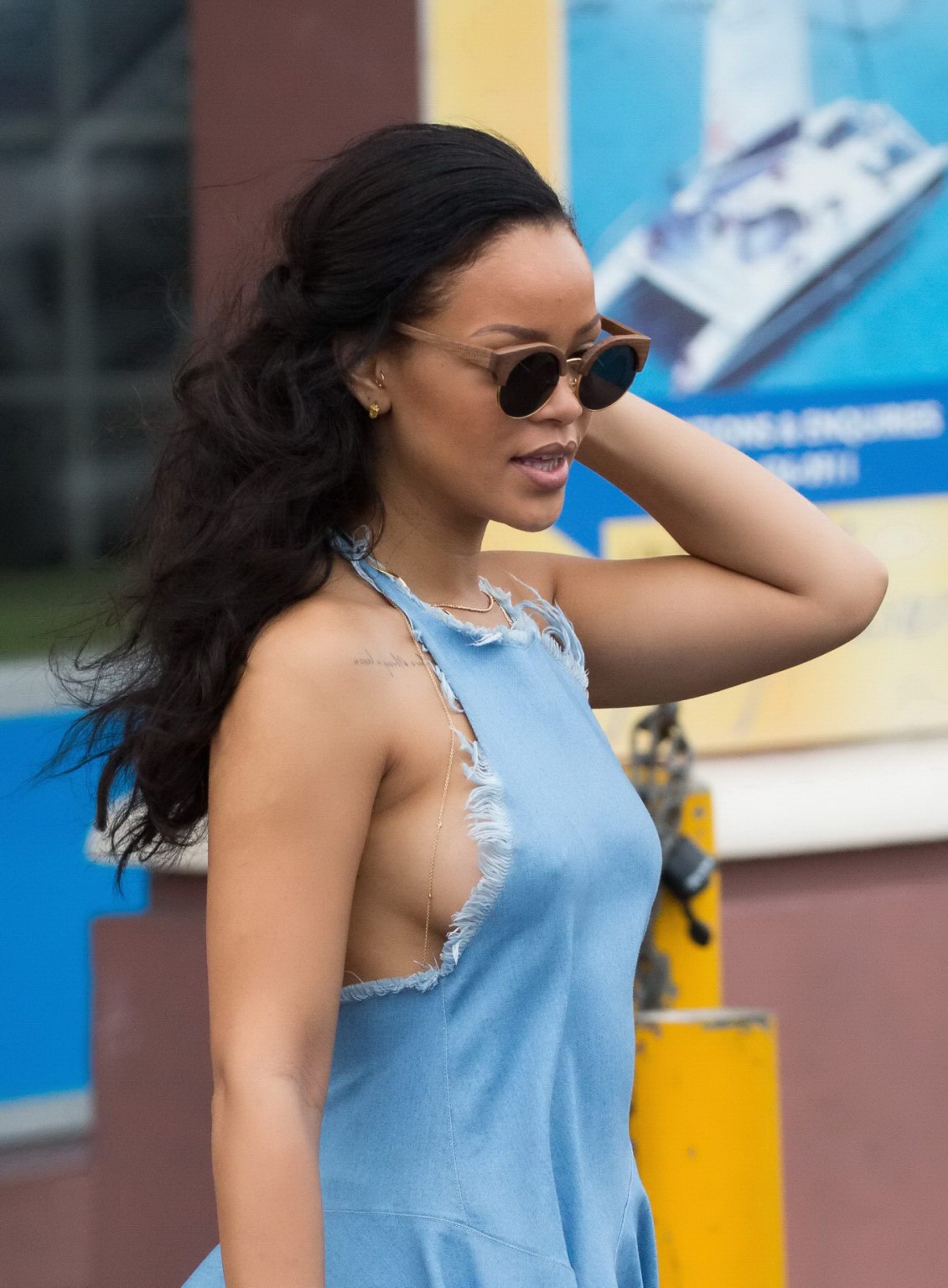 Rihanna showing sideboob and pokies in tiny blue dress #75148327