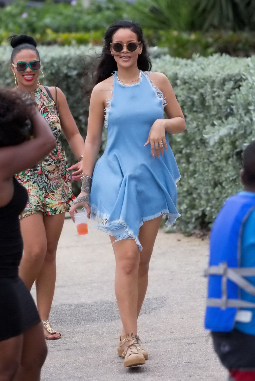 Rihanna showing sideboob and pokies in tiny blue dress #75148452