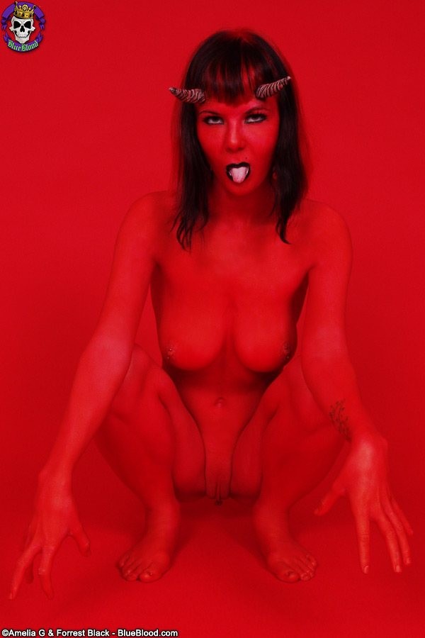 Red devil shows her delicious curves and pussy #72644543