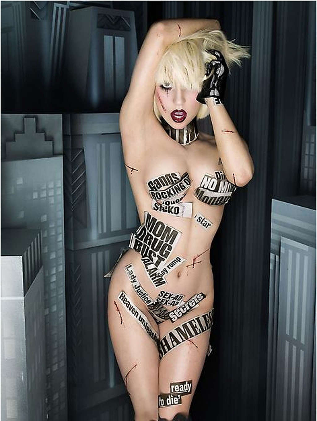 Lady Gaga posing all nude for some magazine and tits slip on stage paparazzi pic #75368546