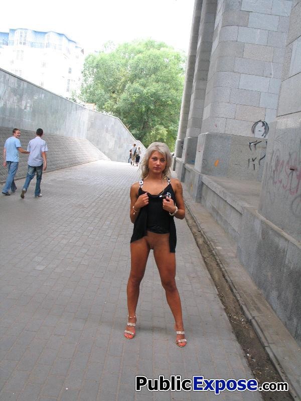 Swarthy blonde rule-breaker undresses to nothing insolently in public #71555632