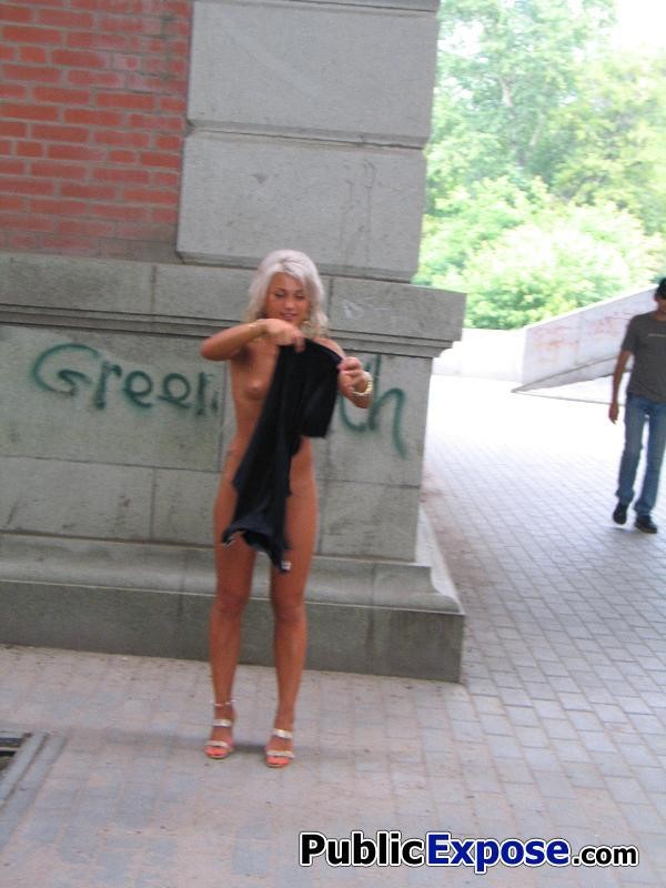 Swarthy blonde rule-breaker undresses to nothing insolently in public #71555690