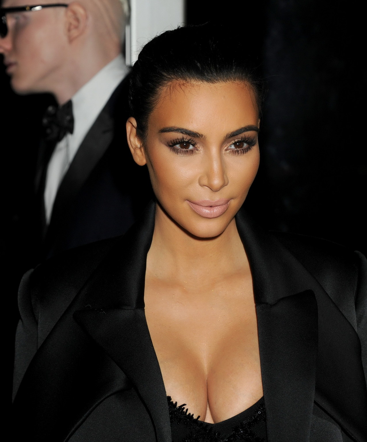 Busty Kim Kardashian wearing black body suit  mesh dress at the 1st Annual Diamo