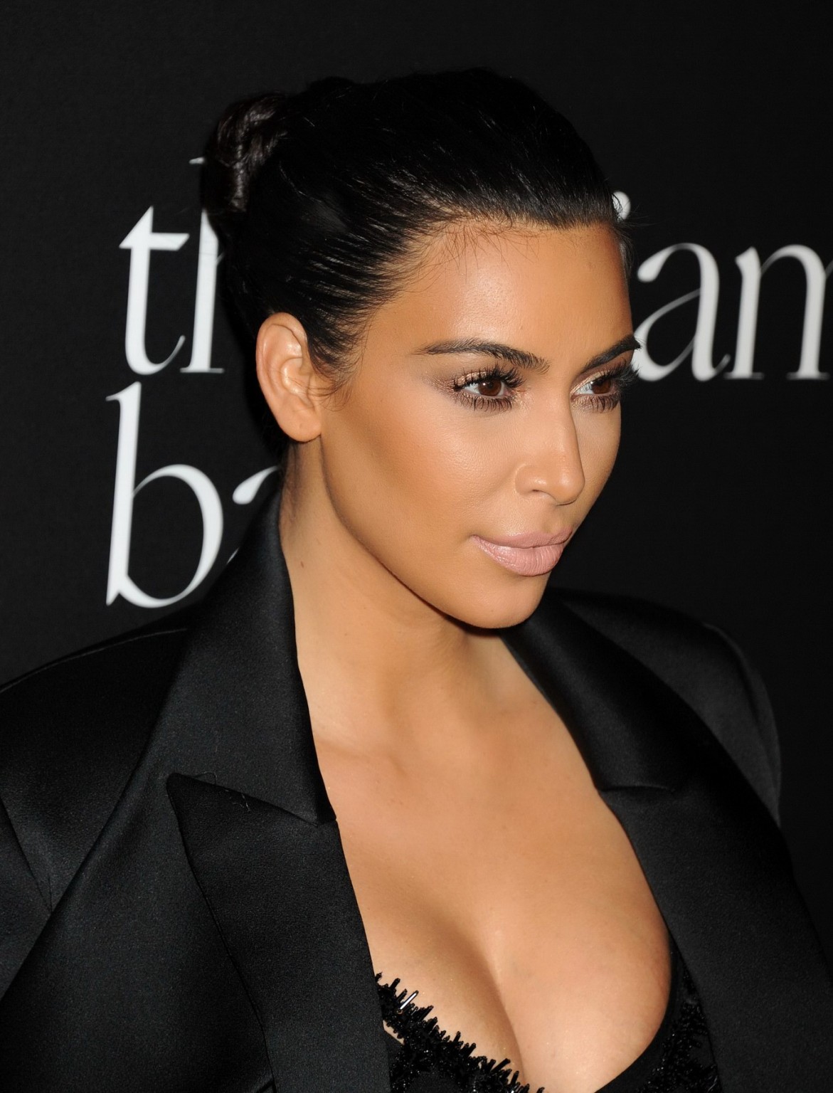 Busty Kim Kardashian wearing black body suit  mesh dress at the 1st Annual Diamo #75178591