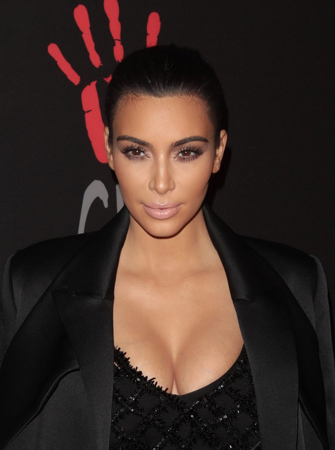 Busty Kim Kardashian wearing black body suit  mesh dress at the 1st Annual Diamo #75178599