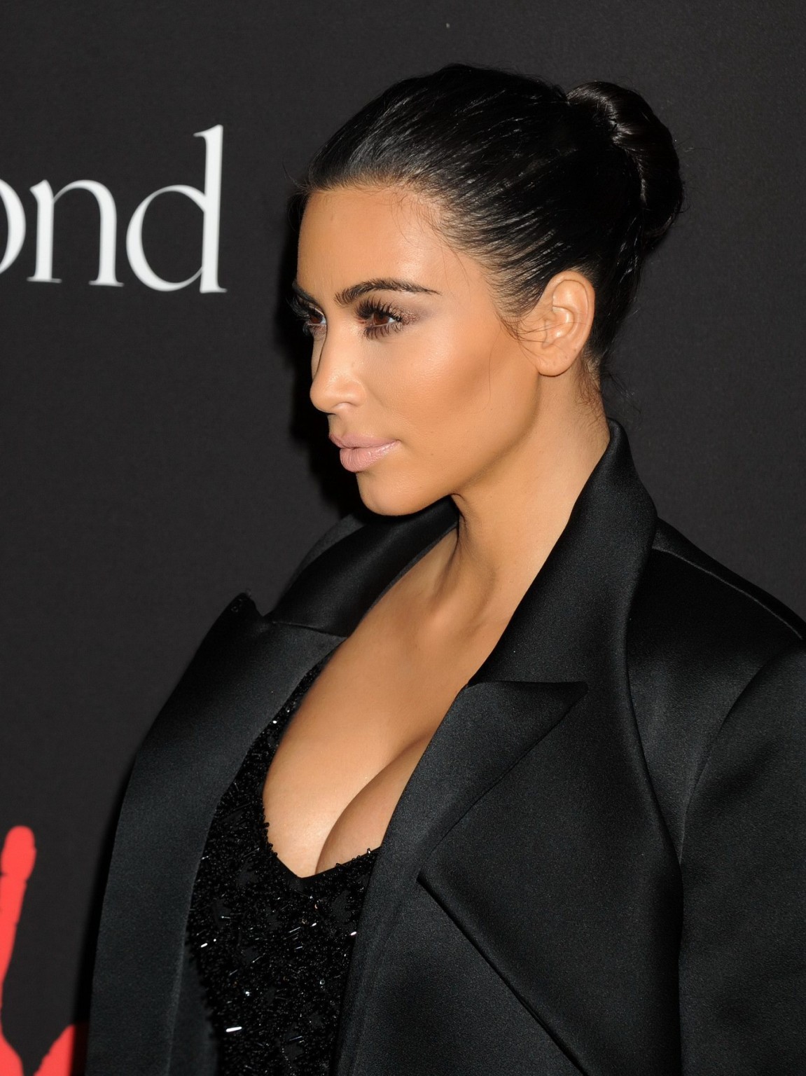 Busty Kim Kardashian wearing black body suit  mesh dress at the 1st Annual Diamo #75178623
