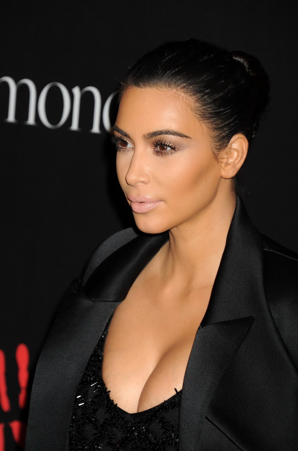 Busty Kim Kardashian wearing black body suit  mesh dress at the 1st Annual Diamo #75178630