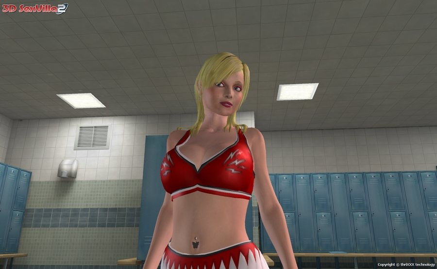 3d animierte Cheerleader haben Spaß in einer Umkleidekabine
 #69565874