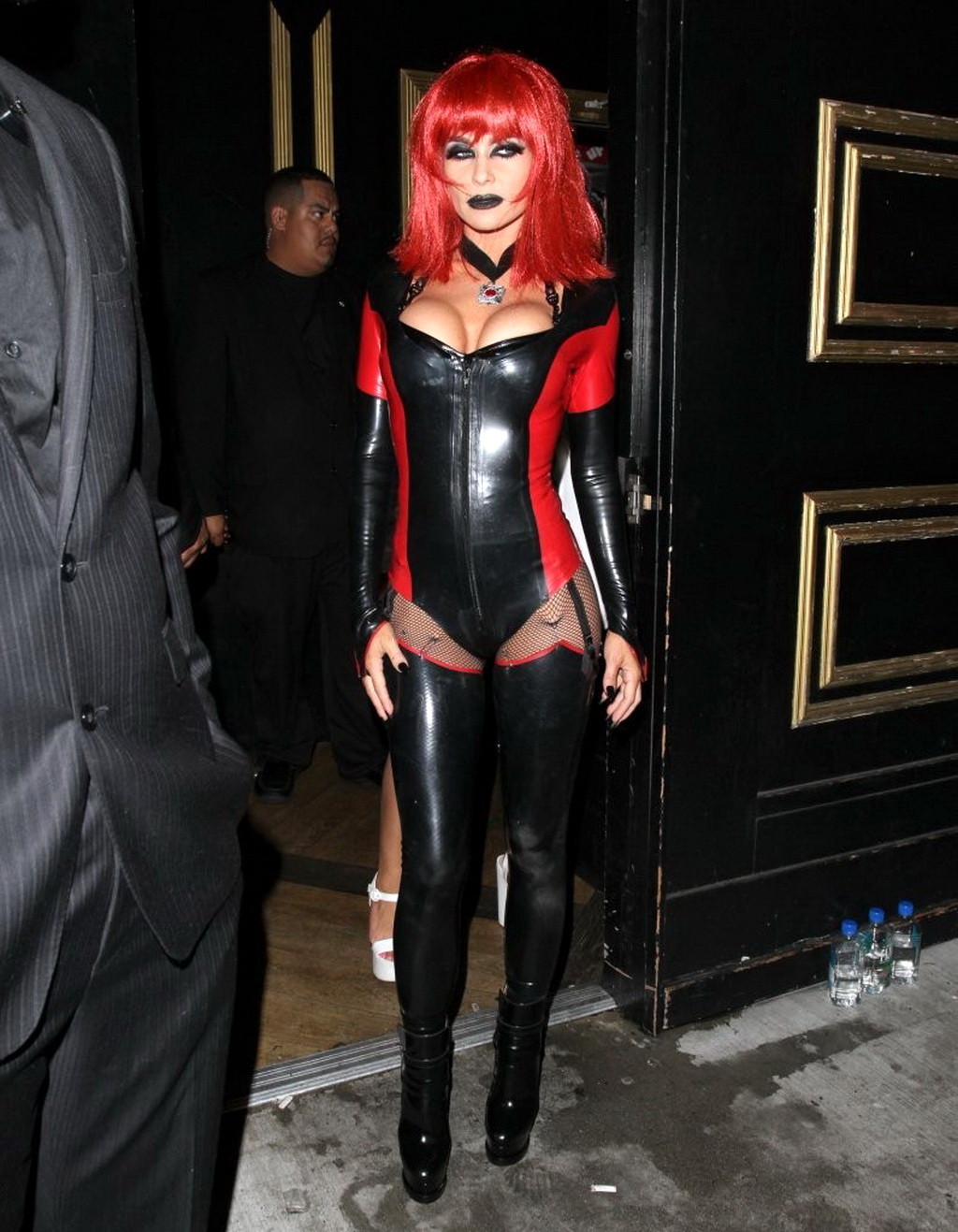 Carmen Electra wearing a slutty latex costume for a Halloween party at Bootsy Be #74621799