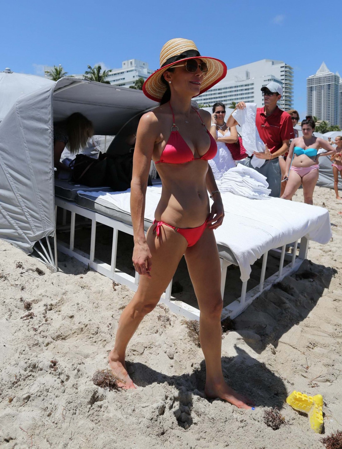 Bethenny Frankel wearing skimpy red bikini on the beach in Miami #75221619