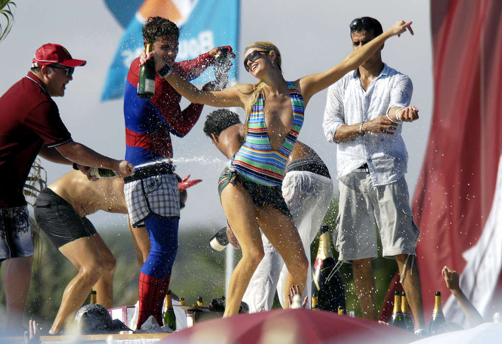 Paris Hilton another topless sunbathing on yach and partying in bikini on beach  #75340197
