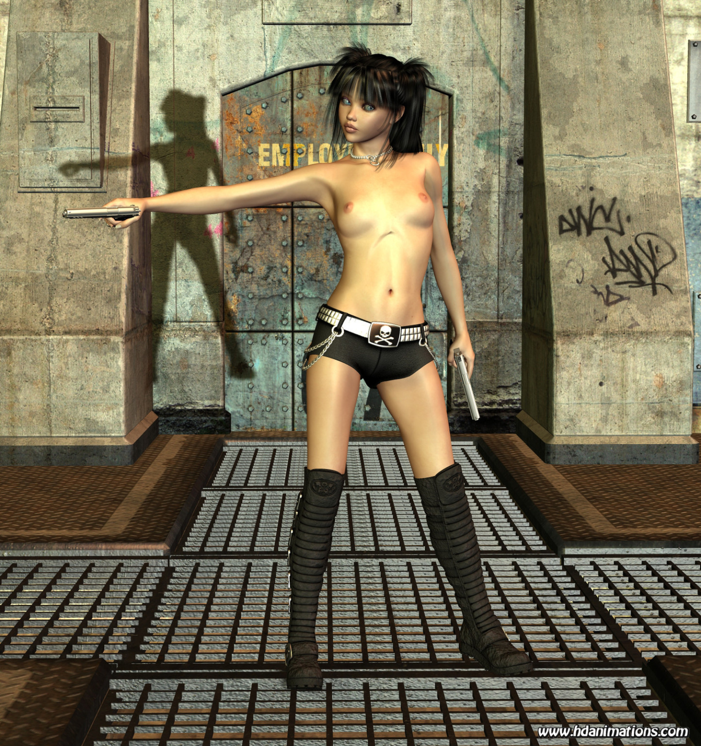 3d toon girl topless with guns
 #69347200
