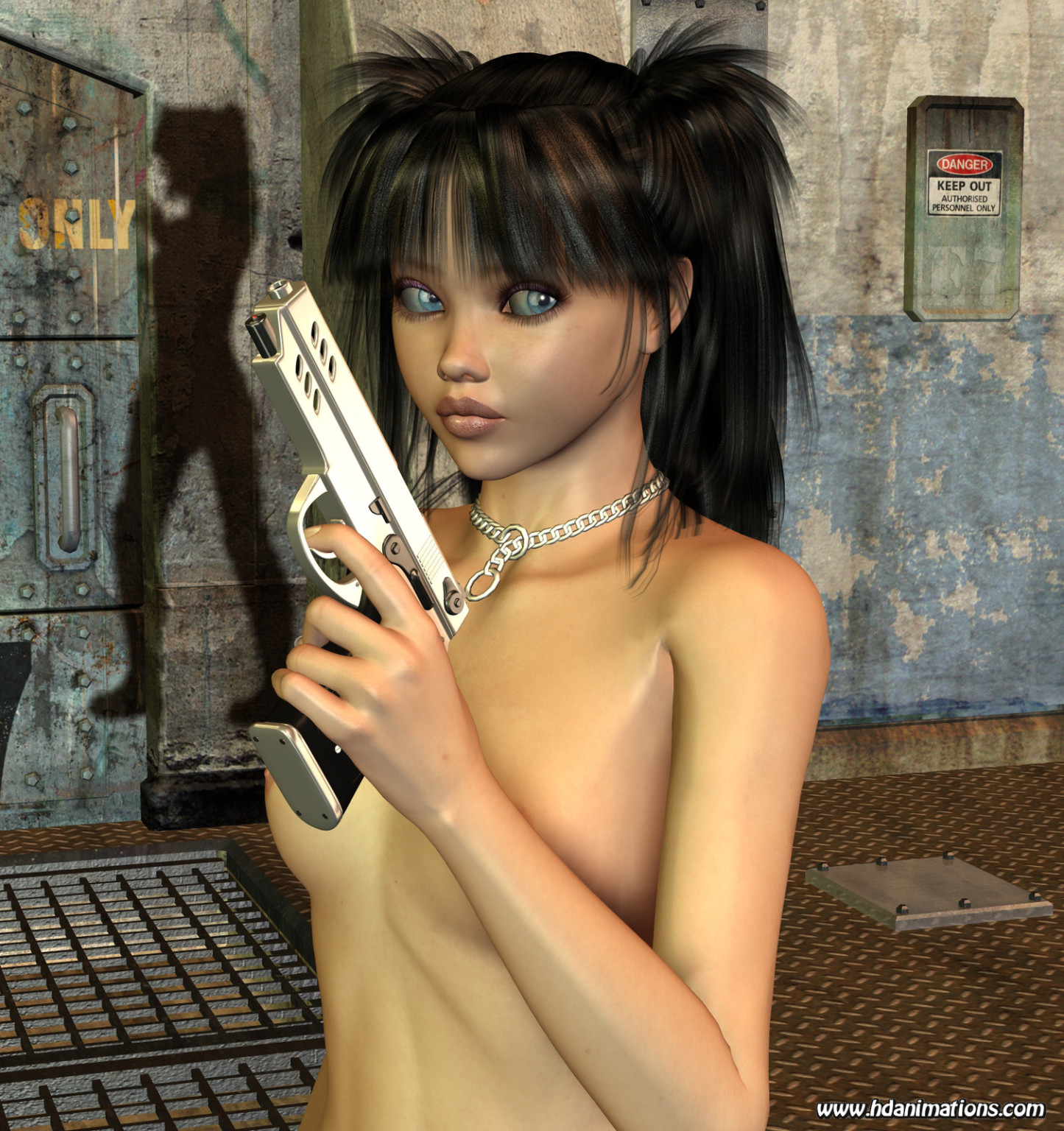 3d toon girl topless with guns
 #69347225