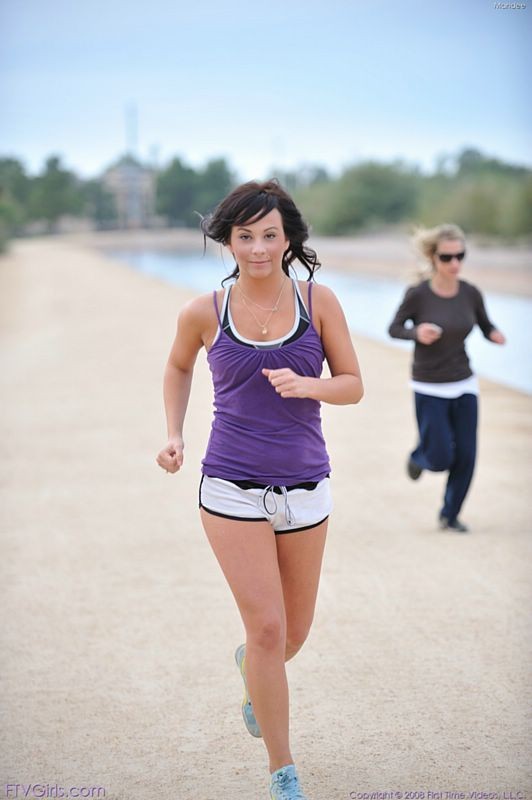 Adorable teen flashes her titties as she jogs in public #67346770