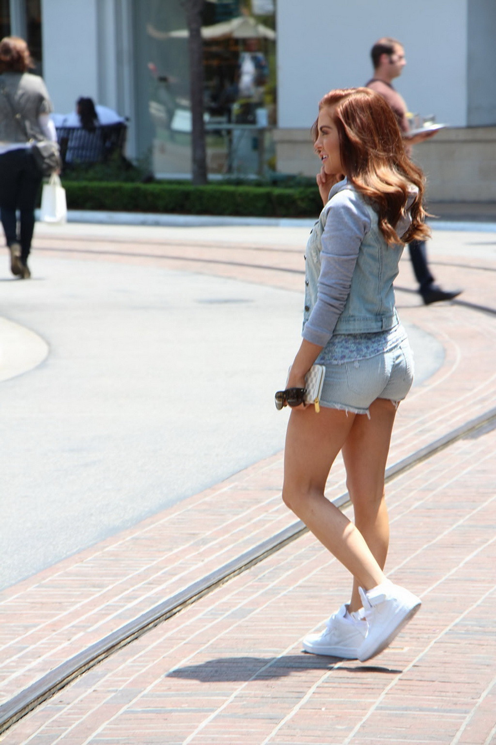 Kayla Collins shows off her ass  leggs wearing a denim shorts at The Grove in We #75233069