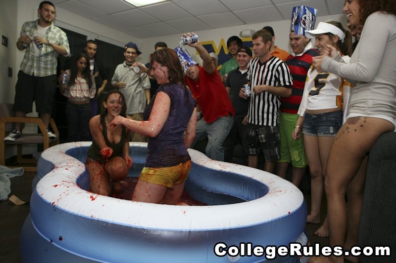 Mud wrestling coeds get naked at a college party #75731374